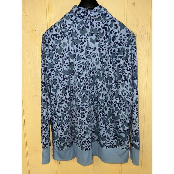 Cuddl Duds Cardigan Sweatshirt Womens 2X Blue Leopard French Terry Thumb Holes - Picture 10 of 15